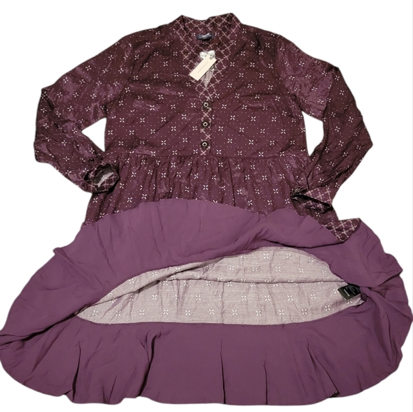 NWT Maeve Anthropologie Gillian Shirt Dress Purple Flounce Hem Size Large - Picture 4 of 12